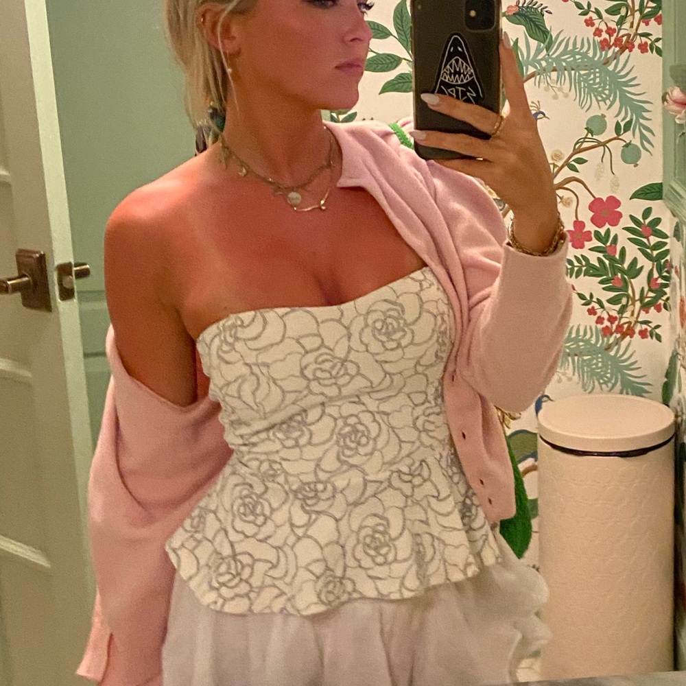 Express White and Black Floral Peplum Top